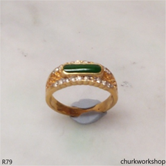 18k yellow gold diamond green jade ring