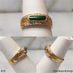 18k yellow gold diamond green jade ring