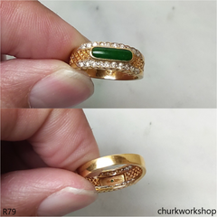 18k yellow gold diamond green jade ring