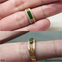 18k yellow gold diamond green jade ring