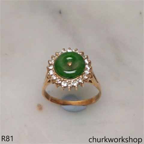 18K yellow gold diamond green jade ring