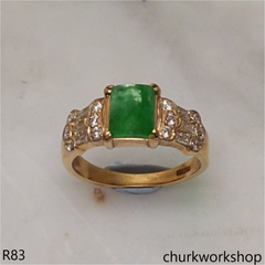 18K yellow gold diamond green jade ring