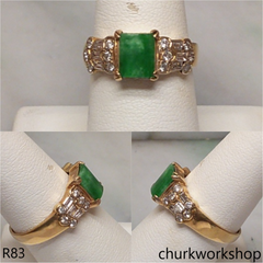 18K yellow gold diamond green jade ring