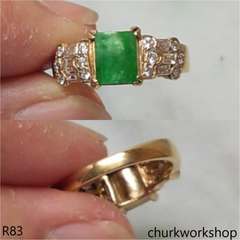 18K yellow gold diamond green jade ring