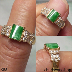 18K yellow gold diamond green jade ring