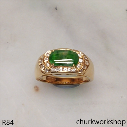 18k yellow gold diamond green jade ring