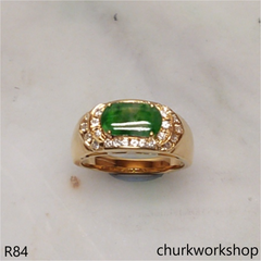 18k yellow gold diamond green jade ring