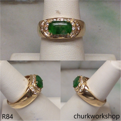 18k yellow gold diamond green jade ring