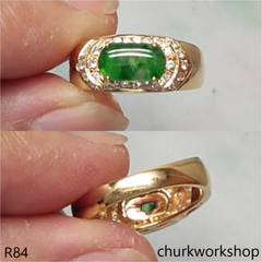 18k yellow gold diamond green jade ring