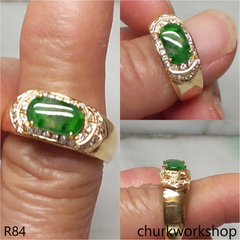 18k yellow gold diamond green jade ring