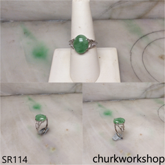 Light green jade oval sterling silver ring