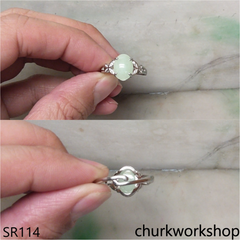 Light green jade oval sterling silver ring