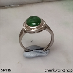 Silver dark green jade ring