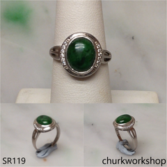 Silver dark green jade ring