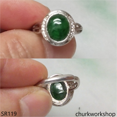 Silver dark green jade ring