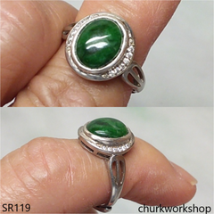 Silver dark green jade ring