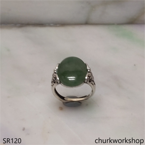 Dark bluish green oval jade ring