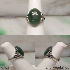 Dark bluish green oval jade ring