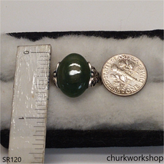 Dark bluish green oval jade ring