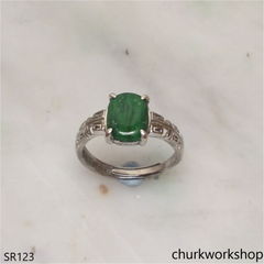 Silver dark green jade ring