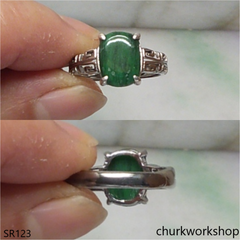 Silver dark green jade ring