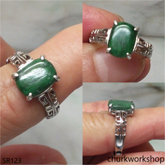 Silver dark green jade ring