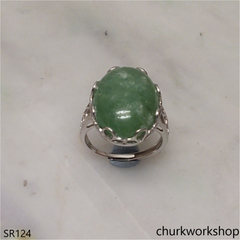 Bluish green oval jade ring