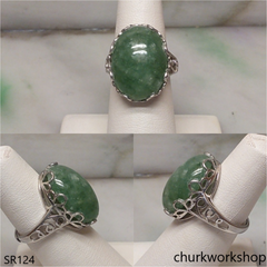 Bluish green oval jade ring