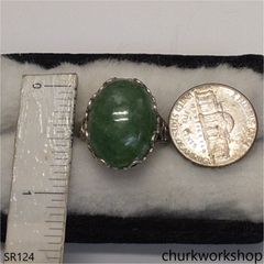 Bluish green oval jade ring