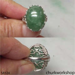 Bluish green oval jade ring