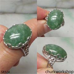 Bluish green oval jade ring