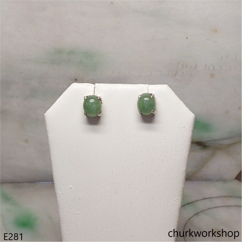 Light green oval jade ear studs