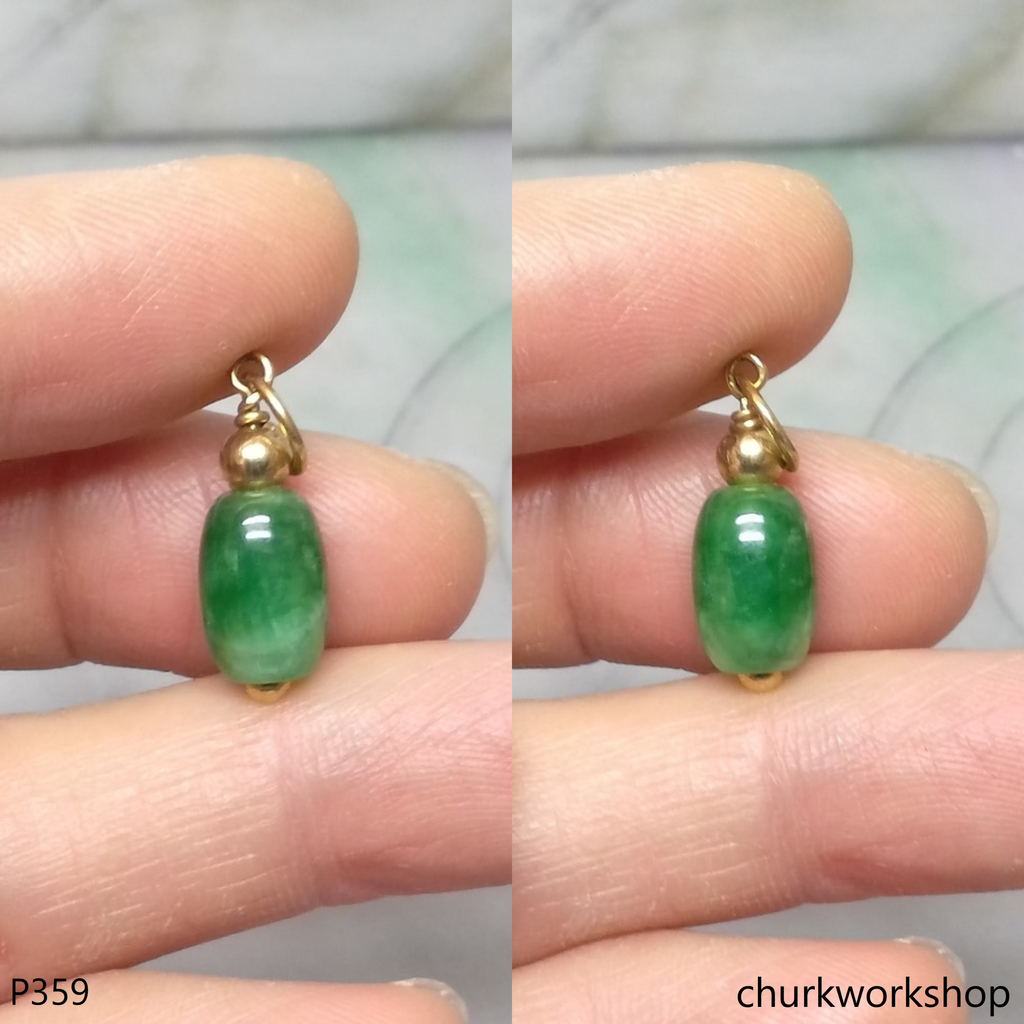 Faceted Natural Green Nephrite Jade Barrel Bead Pendant-G026137