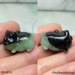 Dark & light green jade pig pendant