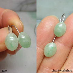 Pale green jade cabochon silver earrings