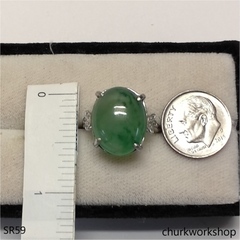 Bluish green jade cabochon ring