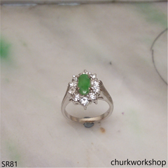 Silver green marquise jade ring