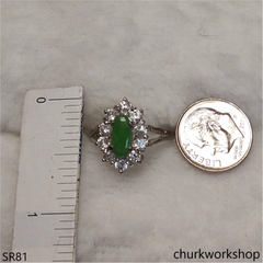 Silver green marquise jade ring