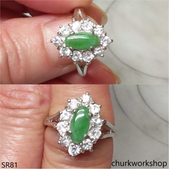 Silver green marquise jade ring